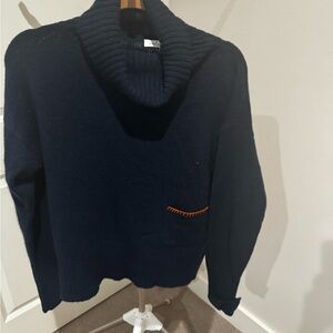 Navy Sweater with Orange Accent